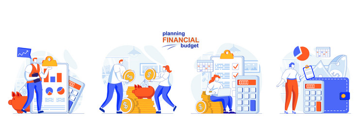 Planning financial budget concept set online vector