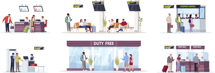 airport terminal flat set vector