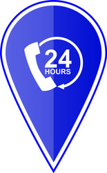 blue map pointer 24 hour call center vector image