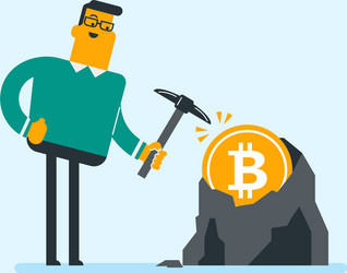 caucasian with pickaxe working in bitcoin mine vector image