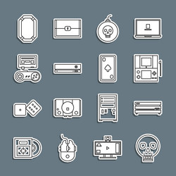 set line skull video game console portable vector image