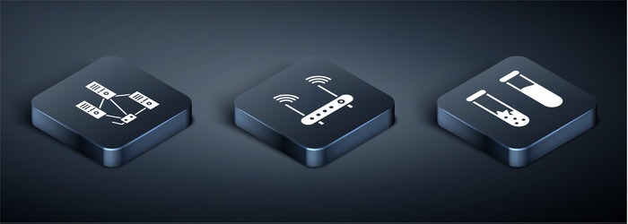 set isometric computer network test tube vector image