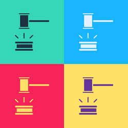 pop art judge gavel icon isolated on color vector image