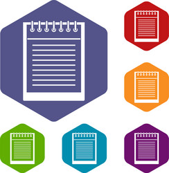 spiral notepad icons set hexagon vector image