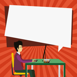 man in office sitting at the table near computer vector image