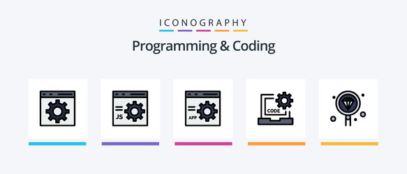 programming and coding line filled 5 icon pack vector