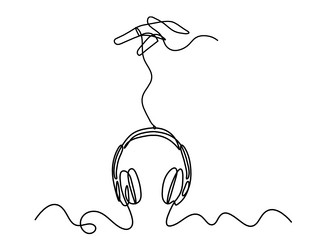 abstract headphones with hand as continuous lines vector image