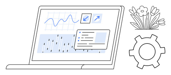 data analysis on laptop screen with charts vector image