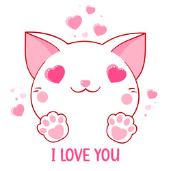 Kawaii Cat Valentine Card - I Love You Vector Image