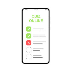 Phone with online quiz form checklist on screen vector