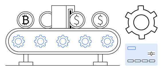 automated financial system with conveyor gears vector image