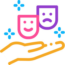 Masks joy and sadness on hand icon vector