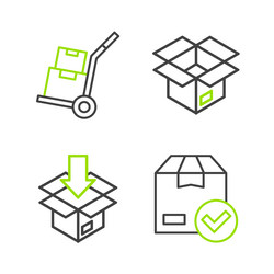 Set line ackage box with check mark carton vector