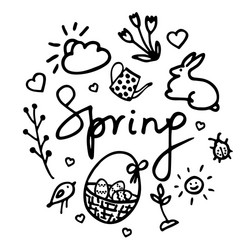 springtime doodles design elements set vector image