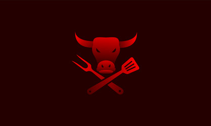 grill red abstract with cow head logo design icon vector