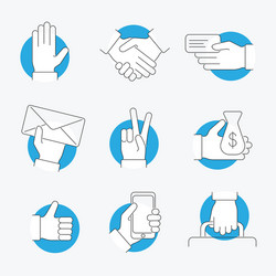 Hand thin line icon set vector