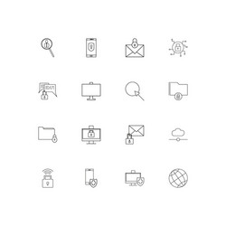 Internet security linear thin icons set outlined vector