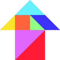 color tangram puzzle in arrow shape on white vector image