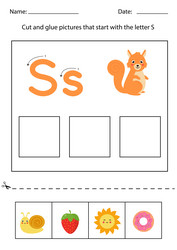 Letter recognition for kids cut and glue vector