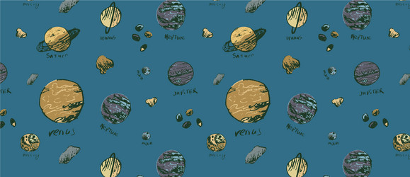 pattern with set circular planets and stars vector image