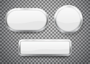 Set buttons with chrome frame isolated vector