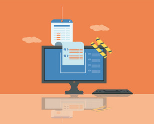 website under construction with desktop computer vector image