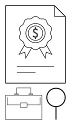 certificate with dollar badge briefcase vector image