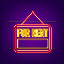 For rent red neon sign on blue background house vector