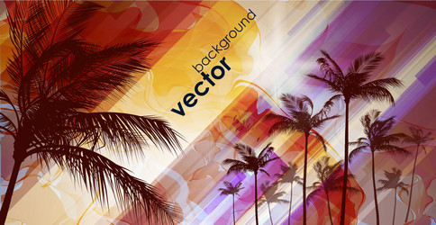 Sunset and palm tree Royalty Free Vector Image