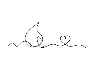 abstract drop with heart as line drawing on white vector image
