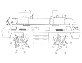 Contour of workplaces with computers and armchairs vector