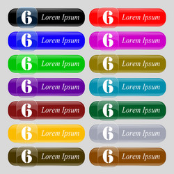 Number six icon sign set of coloured buttons vector