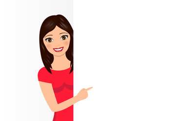 Woman Pointing Up - Happy Girl Vector Image