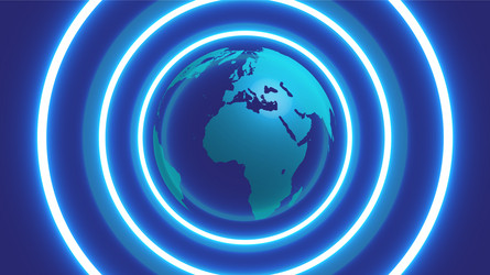 3d globe with neon circles around vector image