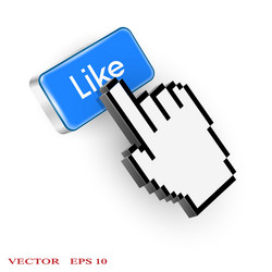 blue button with like text and hand cursor vector