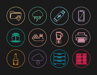 set line server data web hosting printer usb vector image