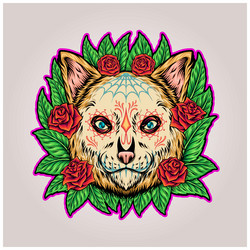 fiesta muertos cat floral ornament Vector Image