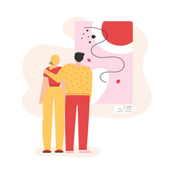 man and woman hugging looking at abstract vector image