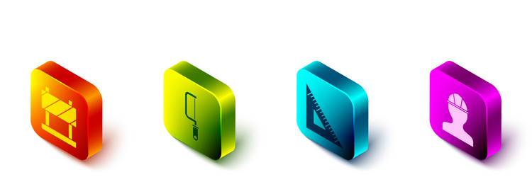 set isometric road barrier hacksaw triangular vector image