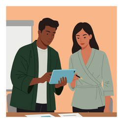 two people collaborating using tablet in office vector image