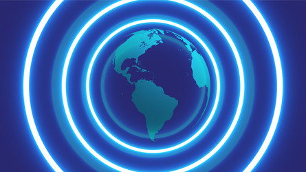 3d globe with neon circles around vector image