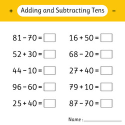 Adding and subtracting tens mathematics math vector