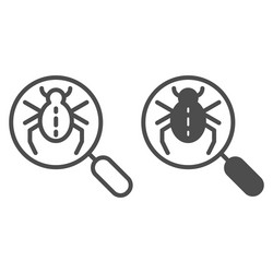 bug searching line and glyph icon magnifying vector image