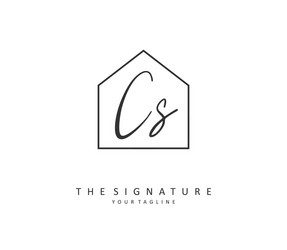 c s cs initial letter handwriting and signature vector image