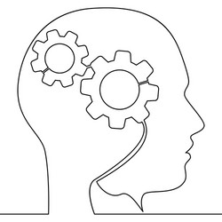 continuous one line head of man with gears concept vector