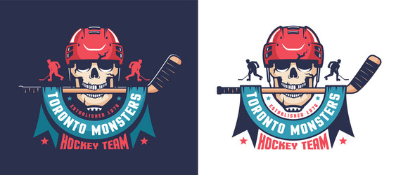 Retro Hockey Skeleton Team Emblem Vector Image
