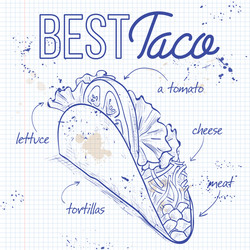 Taco Recipe Sketch on Notebook vector image