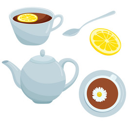 Cute tea set tea party elements with teapot Vector Image