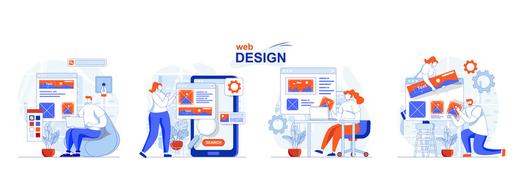 Web design concept set designers create site vector