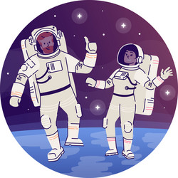 astronauts in outer space flat concept icon vector